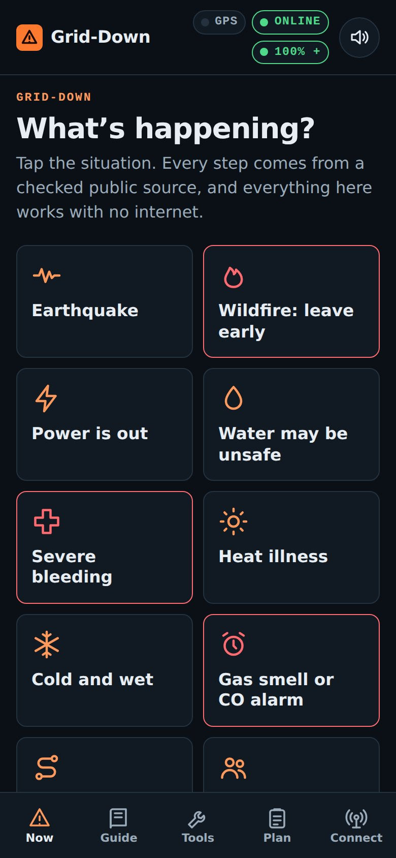 The Grid-Down app on a phone