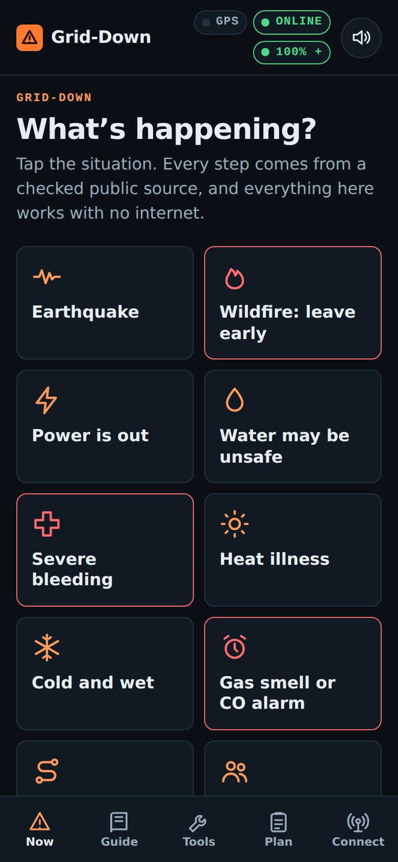 The Grid-Down app on a phone